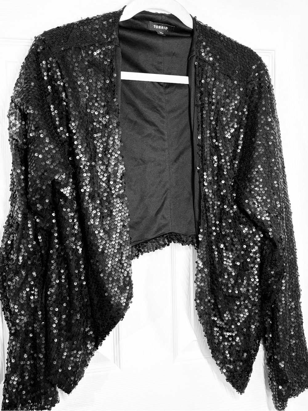 torrid Black Sequin Cropped Open-Front Jacket